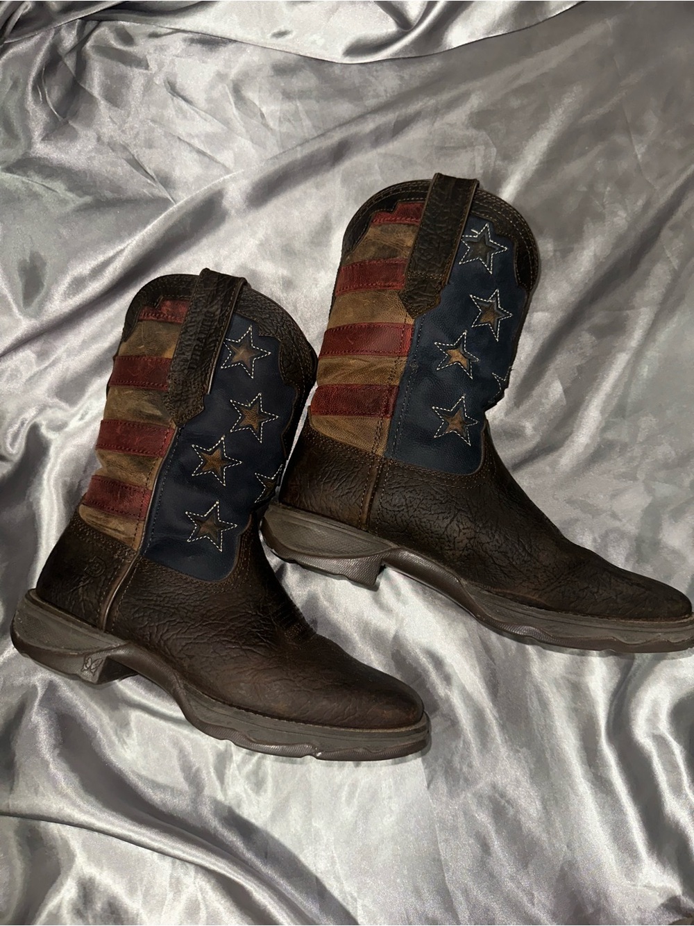 Men's Brown Durango Western Boots with American Flag Stitching